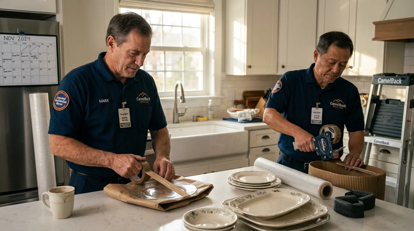 Professional crew packing kitchen dishware in Contoocook, NH
